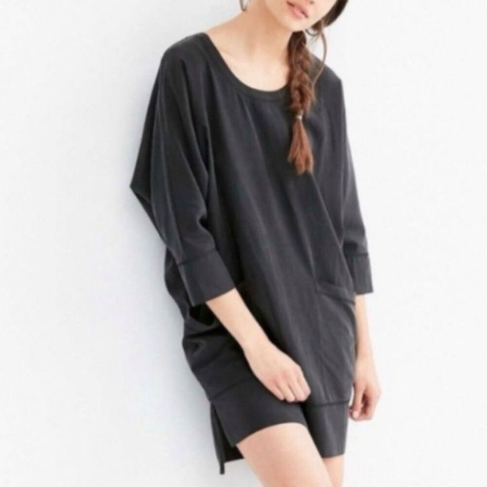 Silence & Noise Black Silk Feel Dolman Sleeve Tunic Dress L
